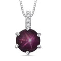 D'Joy Indian Star Ruby, White Zircon Pendant Necklace in Rhodium Over Sterling Silver 4.00 ctw (18 Inches) - Sticky add to cart bar