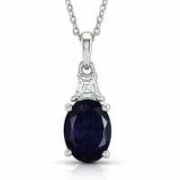 D'Joy Catalina Iolite, Moissanite Pendant Necklace in Rhodium Over Sterling Silver 1.65 ctw (20 Inches)