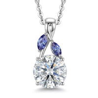 D'Joy Moissanite and Tanzanite 2.10 ctw Twilight Spark Pendant Necklace in Rhodium Over Sterling Silver 20 Inches