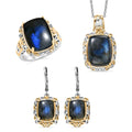EverTrue 3 Piece Set - Malagasy Labradorite Earrings, Ring (Size 8) and Pendant in ION Plated 18K YG and Platinum Bond with Stainless Steel Necklace (20 Inches) 30.45 ctw - Sticky add to cart bar