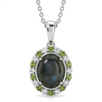 EverTrue Malagasy Labradorite and Multi Gemstone 3.40 ctw Moonlit Bloom Spark Pendant in Platinum Bond with Stainless Steel Necklace 20 Inches