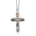 Picture Jasper Cross Pendant in Silvertone with Stainless Steel Necklace (20 Inches) 12.50 ctw - Sticky add to cart bar