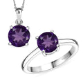 D'Joy African Amethyst Ring (Size 5.0) and Pendant Necklace (20 Inches) in Rhodium Over Sterling Silver 2.40 ctw - Sticky add to cart bar