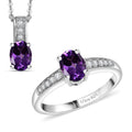 D'Joy African Amethyst, White Zircon Ring (Size 8.0), Pendant Necklace (20 Inches) in Rhodium Over Sterling Silver 1.90 ctw - Sticky add to cart bar