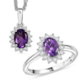 D'Joy African Amethyst, White Zircon Ring (Size 5.0) and Pendant Necklace (20 Inches) in Rhodium Over Sterling Silver 2.25 ctw - Sticky add to cart bar