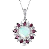 D'Joy Premium Ethiopian Welo Opal, Multi Gemstone Heart Pendant Necklace (20 Inches) in Rhodium Over Sterling Silver 5.25 ctw
