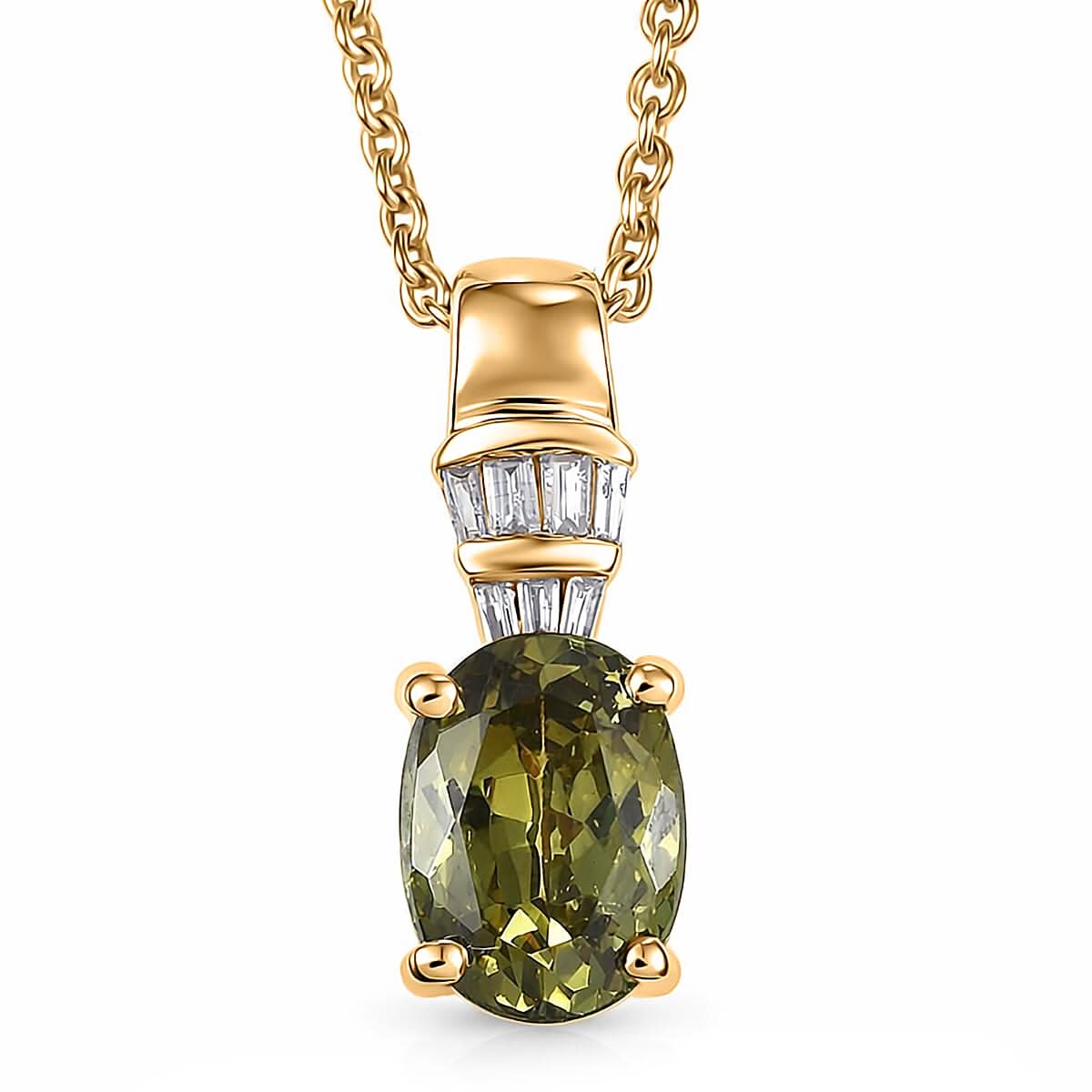 Luxoro AAA Ambanja Demantoid Garnet and Diamond I2 1.10 ctw Pendant Necklace in 10K Yellow Gold 20 Inches
