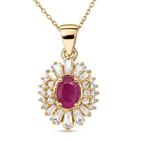 D'Joy Montepuez Ruby, Moissanite Pendant Necklace in 18K Vermeil YG Over Sterling Silver 2.10 ctw (20 Inches)