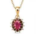 D'Joy Montepuez Ruby, White and Coffee Zircon Pendant Necklace in 18K Vermeil YG Over Sterling Silver 1.15 ctw (20 Inches) - Sticky add to cart bar