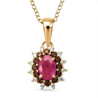 D'Joy Montepuez Ruby, White and Coffee Zircon Pendant Necklace in 18K Vermeil YG Over Sterling Silver 1.15 ctw (20 Inches)