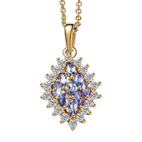 EverTrue Tanzanite and White Zircon 1.70 ctw Blue Flame Pendant in 18K YG Plated with ION Plated YG Stainless Steel Necklace 20 Inches (Del. In 8-10 Days)