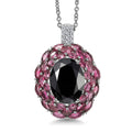 EverTrue Thai Black Spinel and Multi Gemstone 16.40 ctw Eclipse Majesty Pendant in Platinum Bond with Stainless Steel Necklace (20 Inches) (Del. in 7-10 Days) - Sticky add to cart bar