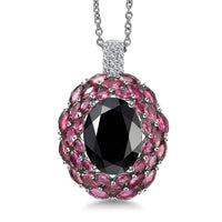 EverTrue Thai Black Spinel and Multi Gemstone 16.40 ctw Eclipse Majesty Pendant in Platinum Bond with Stainless Steel Necklace (20 Inches) (Del. in 7-10 Days)