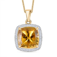 Luxoro 10K Yellow Gold Premium Golden Apatite, Diamond (G-H, SI) (0.30 cts) Pendant Necklace (20 Inches) 6.40 ctw