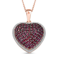D'Joy Premium Anthill Garnet and Moissanite 3.50 ctw Heart Pendant Necklace 20 Inches in 18K Vermeil Rose Gold Over Sterling Silver