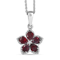 D'Joy Premium Anthill Garnet and Moissanite 1.00 ctw Flower Pendant Necklace 20 Inches in Rhodium Over Sterling Silver - Sticky add to cart bar