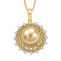 D'Joy South Sea Golden Cultured Pearl and Multi Gemstone 1.00 ctw Golden Sunflare Pendant Necklace in 18K Vermeil Yellow Gold Over Sterling Silver 20 Inches - Sticky add to cart bar