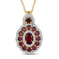 D'Joy Premium Anthill Garnet and Moissanite 2.10 ctw Crimson Bloom Pendant Necklace 20 Inches in 18K Vermeil Yellow Gold Over Sterling Silver