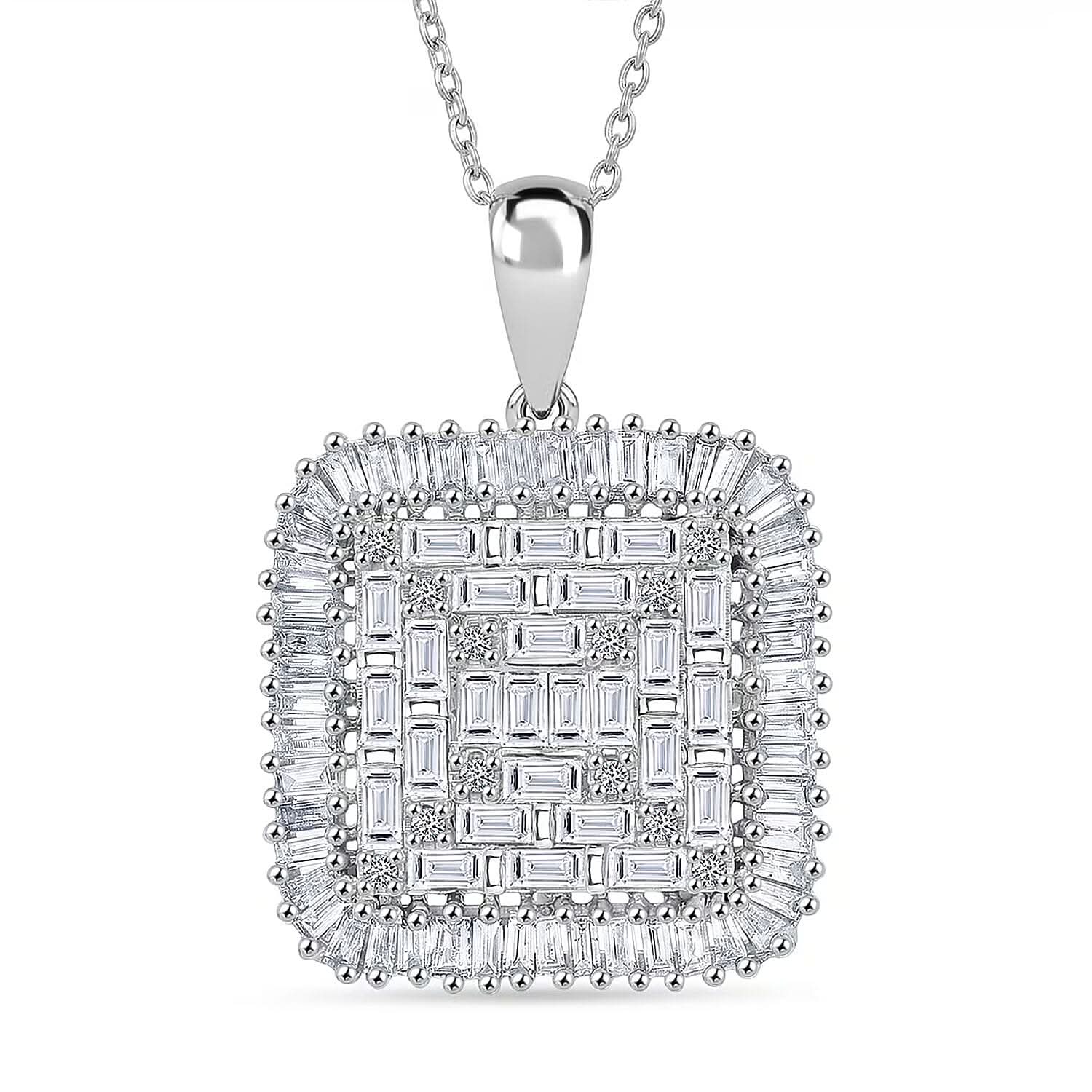 Luxuriant Lab Grown Diamond G-H SI 1.50 ctw Pendant Necklace in Rhodium Over Sterling Silver 20 Inches