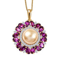 D'Joy South Sea Golden Cultured Pearl and Multi Gemstone 5.35 ctw Royal Bloom Pendant Necklace in 18K Vermeil Yellow Gold Over Sterling Silver 20 Inches - Sticky add to cart bar