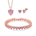 3 Piece Set - Pink Austrian Crystal Heart Bracelet (7.50In), Earrings and Necklace (20-22 Inches) in Rosetone - Sticky add to cart bar