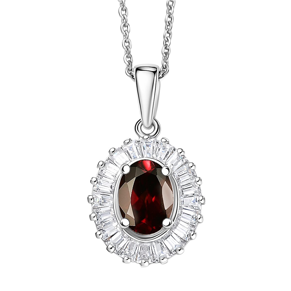 D'Joy Premium Red Zircon and Moissanite 2.00 ctw Pendant Necklace in Rhodium Over Sterling Silver 20 Inches
