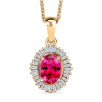 D'Joy Ouro Fino Rubellite and Diamond Pendant Necklace in 18K Vermeil Yellow Gold Over Sterling Silver 20 Inches 1.00 ctw