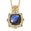 EverTrue Malagasy Labradorite and Apatite 9.00 ctw Pendant in 18K YG Plated with ION Plated YG Stainless Steel Chain 20 Inches - Sticky add to cart bar