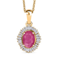 D'Joy Mozambique Ruby and Diamond Pendant Necklace in 18K Vermeil Yellow Gold Over Sterling Silver 20 Inches 1.30 ctw
