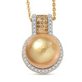 D'Joy South Sea Golden Cultured Pearl, Natural Champagne and White Diamond 0.30 ctw Golden Glow Pendant Necklace in 18K Vermeil Yellow Gold Over Sterling Silver 20 Inches - Sticky add to cart bar