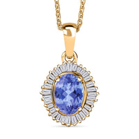 D'Joy Tanzanite and Diamond Pendant Necklace in 18K Vermeil Yellow Gold Over Sterling Silver 20 Inches 1.00 ctw