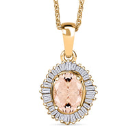 D'Joy Marropino Morganite and Diamond Pendant Necklace in 18K Vermeil Yellow Gold Over Sterling Silver 20 Inches 1.00 ctw