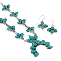 Santa Fe Style Kingman Turquoise Necklace (20 Inches) and Earrings in Sterling Silver 73.00 ctw