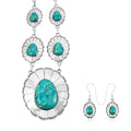 Santa Fe Style Kingman Turquoise 60.00 ctw Necklace (20 Inches) and Earrings in Sterling Silver - Sticky add to cart bar