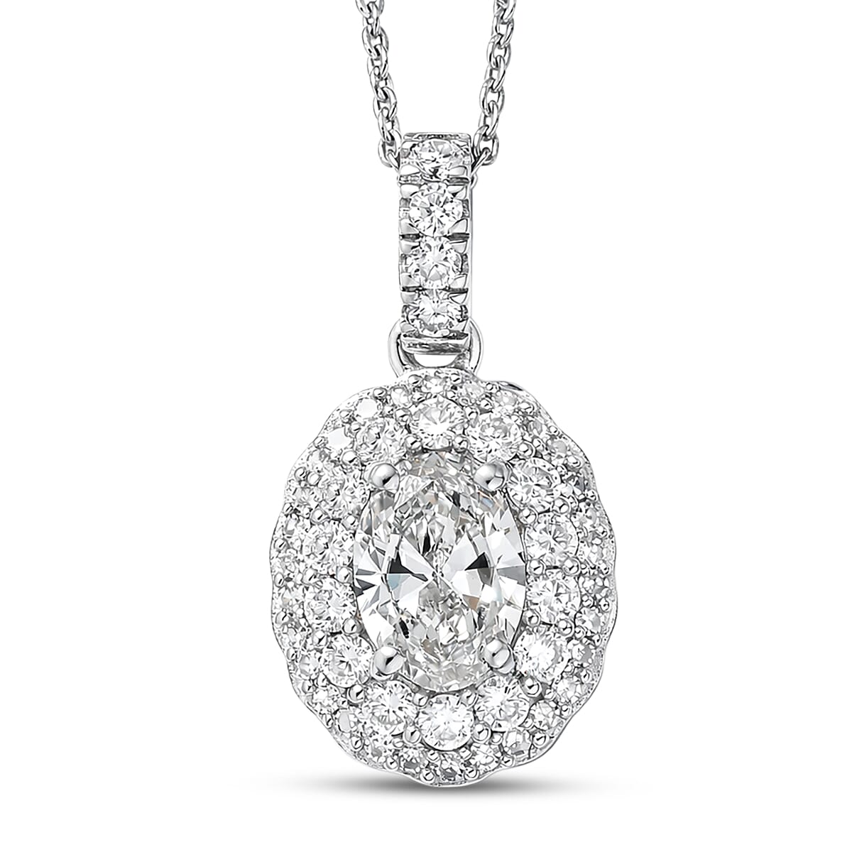 Luxuriant Lab Grown Diamond (G-H, SI) Pendant Necklace (20 Inches) in Rhodium Over Sterling Silver 1.65 ctw