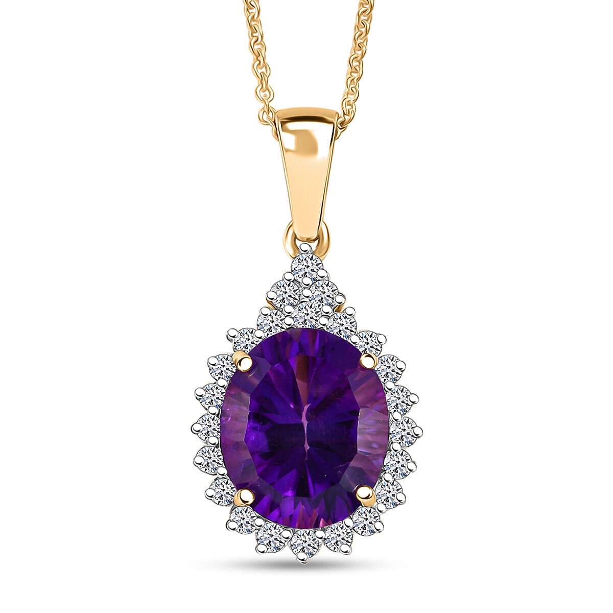 AAA Lusaka Amethyst and Luxuriant Lab Grown Diamond G-H SI 5.00 ctw Pendant Necklace in 10K Yellow Gold 20 Inches