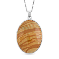 Plain Oval Scenic Jasper Inlay Frame Pendant Necklace (20 Inches) in Stainless Steel 58.00 ctw