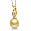 South Sea Golden Cultured Pearl and Luxuriant Lab Grown Diamond G-H SI Drop Pendant Necklace in 18K Vermeil Yellow Gold Over Sterling Silver 20 Inches - Sticky add to cart bar
