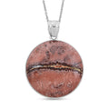 Hand-Polish Round Red Picture Jasper 50.00 ctw Pendant in Silvertone with Stainless Steel Necklace (20 Inches) - Sticky add to cart bar