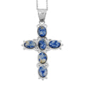 Sodalite Cross Pendant in Silvertone with Stainless Steel Necklace (20 Inches) 9.00 ctw - Sticky add to cart bar