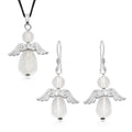 2 Piece Set - Lab Created Crystal Angel Adjustable Black Cord Necklace (14 Inches) and Earrings in Silvertone 27.00 ctw - Sticky add to cart bar