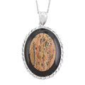 Bradiopods Fossil, Blackstone Pendant Necklace (20 Inches) in Stainless Steel 46.00 ctw - Sticky add to cart bar