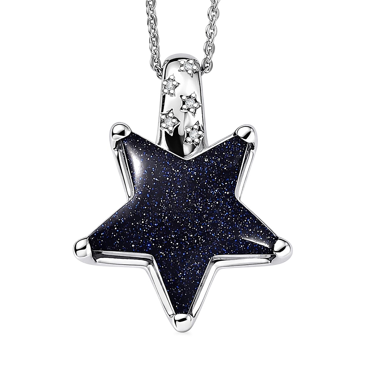 GP Whispers of Black Murano Style and White Zircon 0.07 ctw Star Pendant Necklace in Rhodium Over Sterling Silver (20 Inches) (Del. in 8-10 Days)