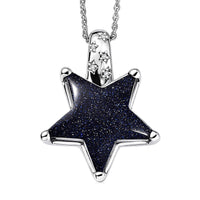 GP Whispers of Black Murano Style and White Zircon 0.07 ctw Star Pendant Necklace in Rhodium Over Sterling Silver (20 Inches) (Del. in 8-10 Days)