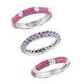 Set of 3 Simulated Diamond and Blue Enameled Band Ring in Rhodium Over Sterling Silver 7.30 Grams 7.80 ctw - Sticky add to cart bar