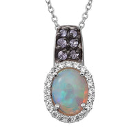 Premium Ethiopian Welo Opal and Multi Gemstone Pendant Necklace 18 Inches in Platinum Over Sterling Silver 1.75 ctw