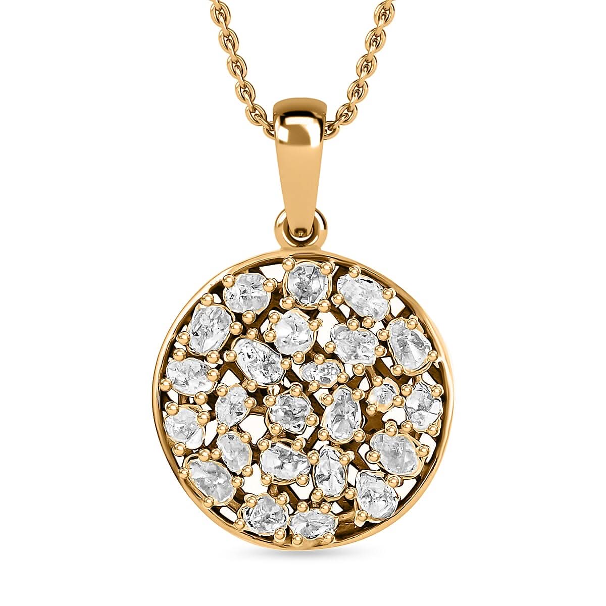 Polki Diamond Circle Pendant Necklace 16-18 Inches in 14K Yellow Gold Over Sterling Silver 1.00 ctw