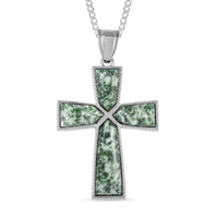 Gold Sandstone Cross Pendant Necklace 18 Inches in Silvertone 61.25 ctw