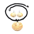 Carved Gray Shell and Seed Beaded Necklace 20 Inches and Dangle Earrings in Stainless Steel - Sticky add to cart bar