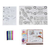 Giraffe, Dinosaur, House and Car Pattern 3D Art Coloring Puzzle Set with 10 Color Pen Markers